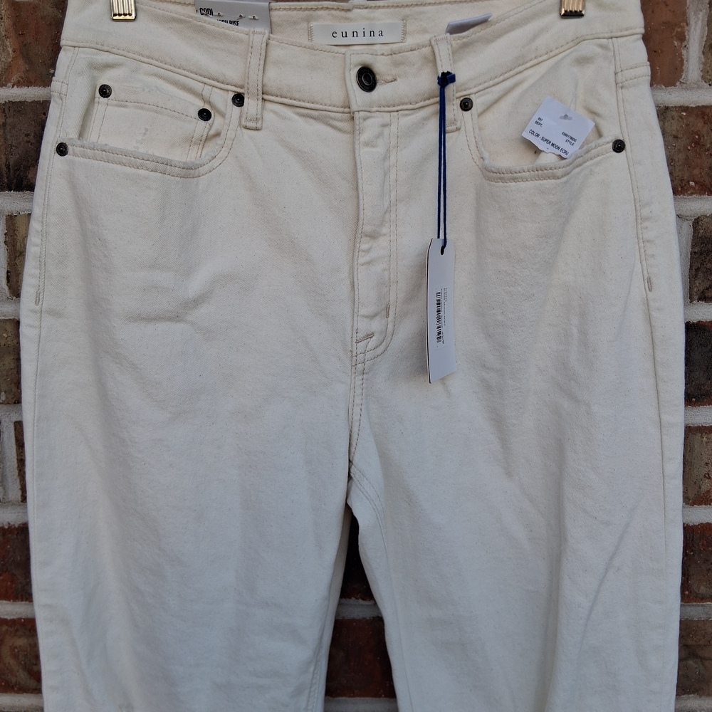 Eunina Codi Super High Rise Dad Jean Super Moon Ecru NWT 11/30 Distressed - Picture 3 of 12